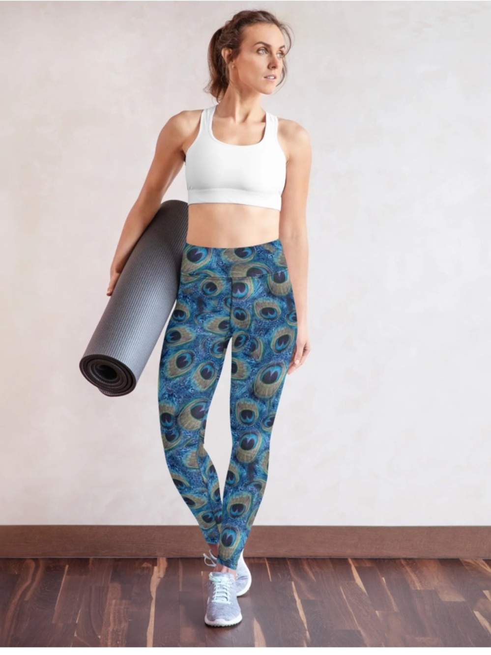 Emily Hsu Designs Peacock Feather Leggings - Blue Teal